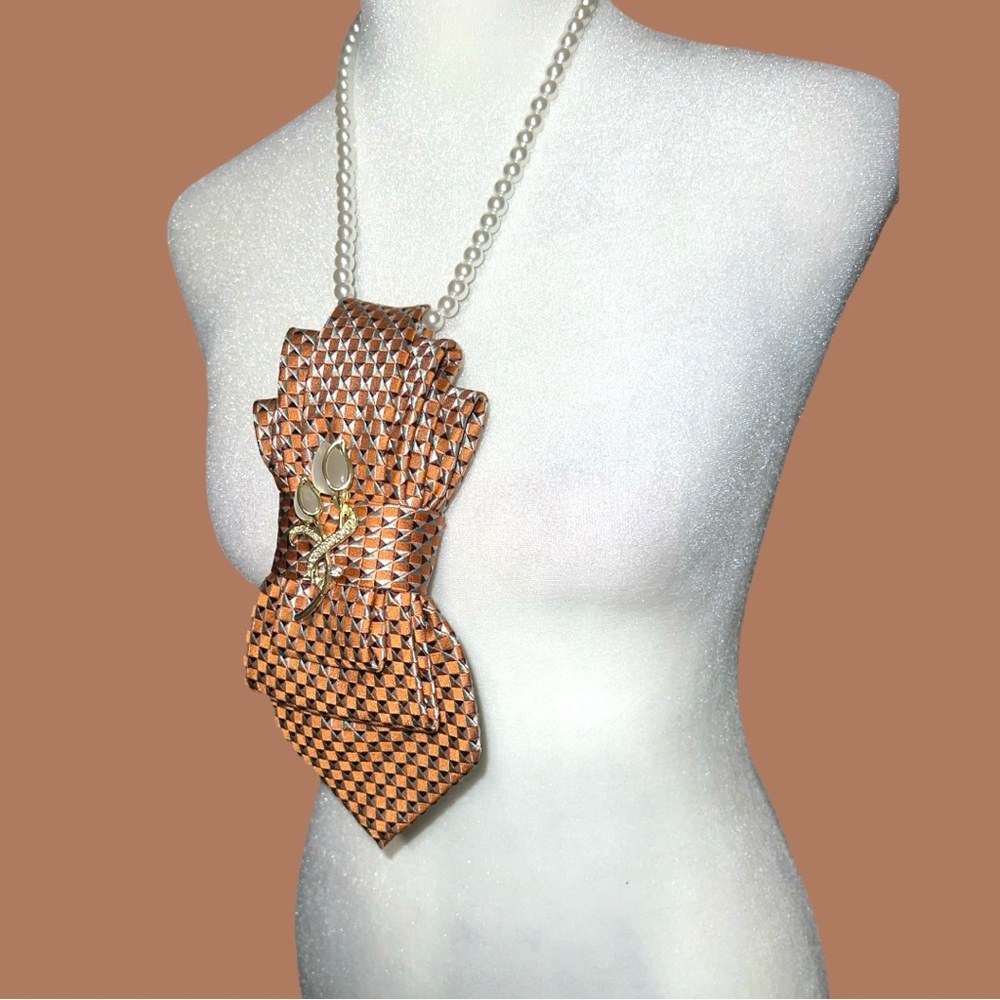 “Dainty Dapper”Geometric Copper Patterned Brown N… - image 3